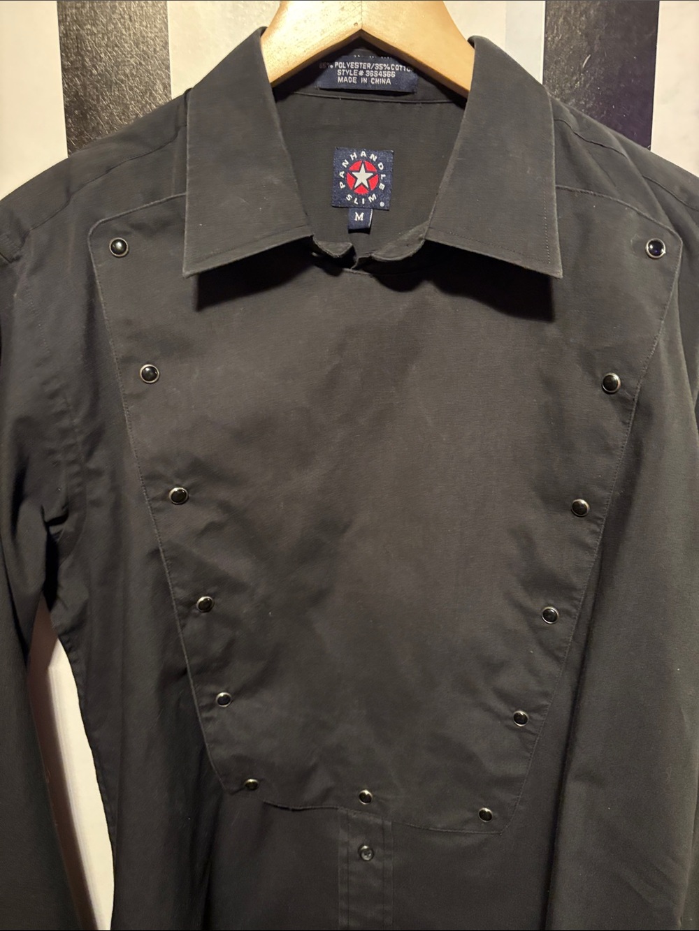 Panhandle Slim Black Men's Dress Shirt Pearl Snap Bib Front Detail Size Medium - Picture 3 of 14
